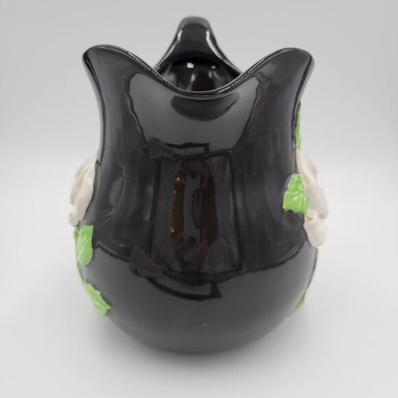 Vintage Fitz & Floyd Pitcher Black White Rose Floral Pattern Ceramic Handpainted - Picture 8 of 9